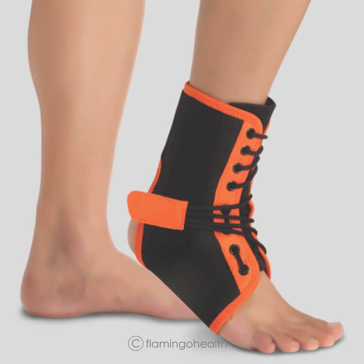 Flamingo Single Ankle Brace Sleeve Adjustable Wrap (Black/Orange)