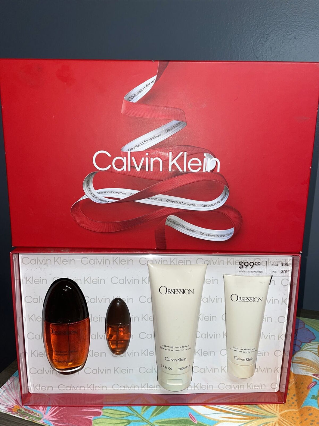 Set - Calvin Klein Obsession 100ml Edp Spr + 15ml Edp + 200ml Body Lotion + 100ml Body Wash For Women