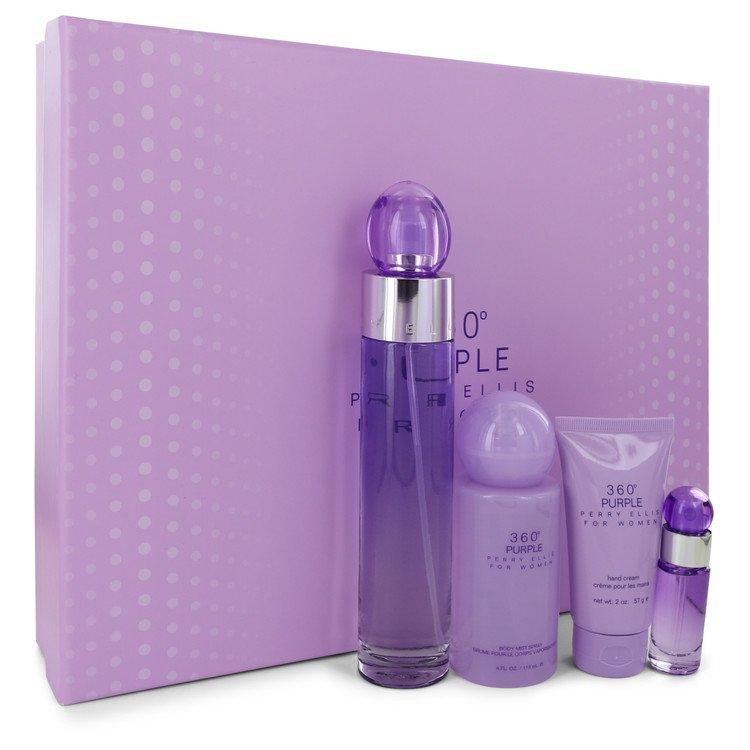 Set - Perry Ellis 360 Purple For Women 100ml EDP Spray + 118ml Body Mist + 57G Hand Cream + 7.5ml EDP Spray